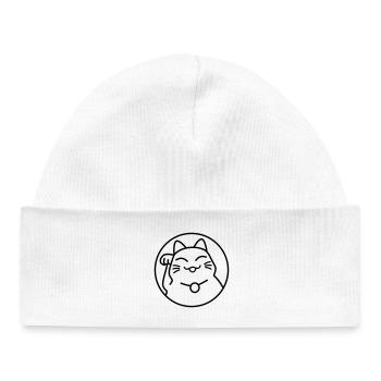 Maneki Neko Neon – Glückskatze aus Japan, Kawaii - Baby Organic Mütze - Weiß - Vorne