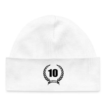 Lauwerkrans 10 ans avec numéro et année de bannière - Bonnet bébé bio - blanc - Devant