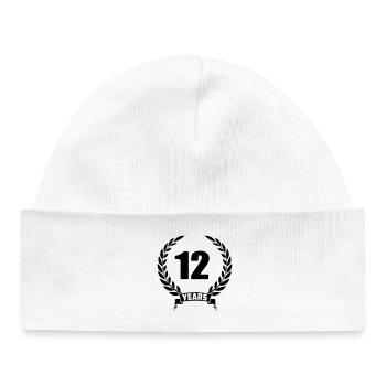 Lauwerkrans 12 ans avec numéro et année de bannière - Bonnet bébé bio - blanc - Devant