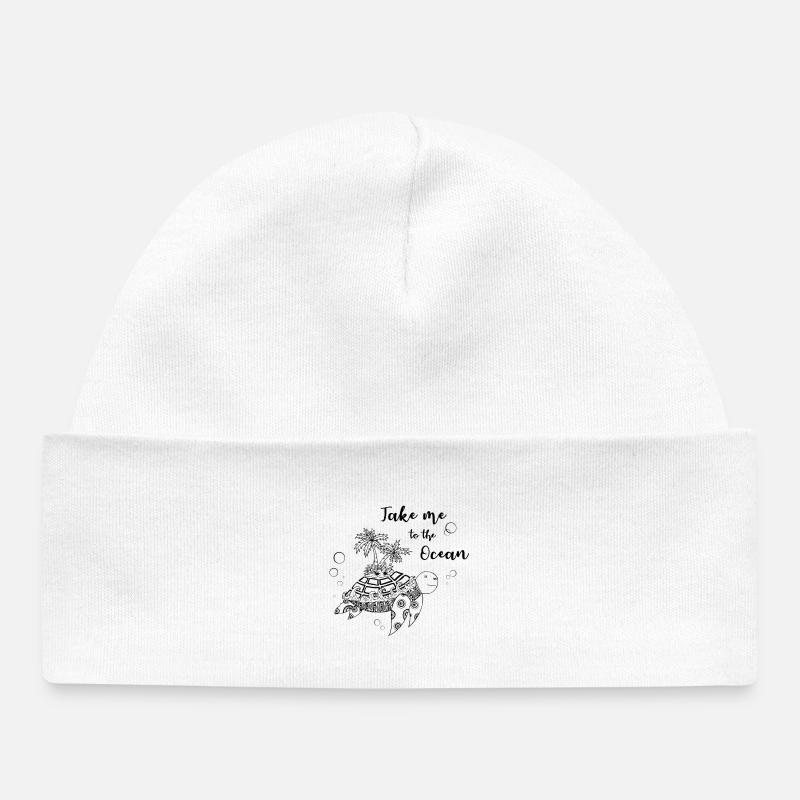 « Emmenez-moi à l’océan » - Tortue avec île - Bonnet bébé bio - blanc
