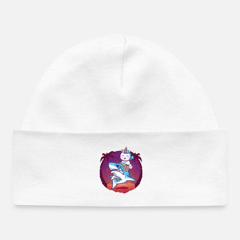 Licorne chevauchant un requin - Bonnet bébé bio - blanc