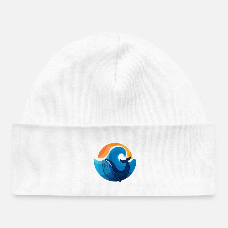 Vagues et Illustration de requin baleine - Bonnet bébé bio - blanc
