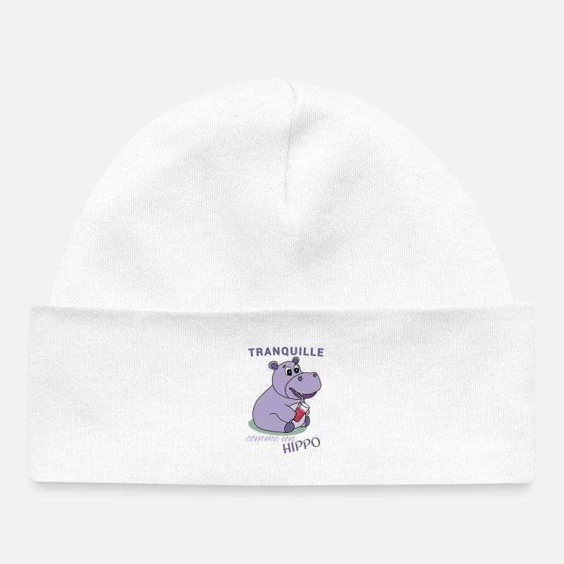Tranquille comme un Hippo - Bonnet bébé bio - blanc
