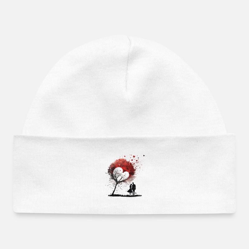Couple avec arbre et coeur Saint-Valentin - Bonnet bébé bio - blanc
