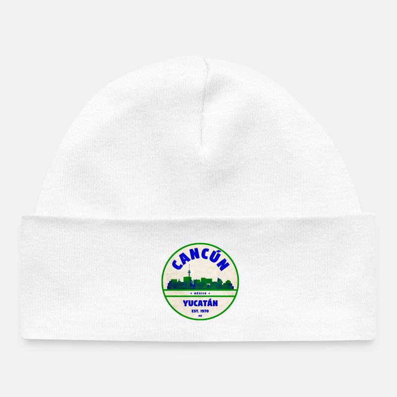 Cercle Vintage de la Skyline du Yucatán de Cancún - Bonnet bébé bio - blanc