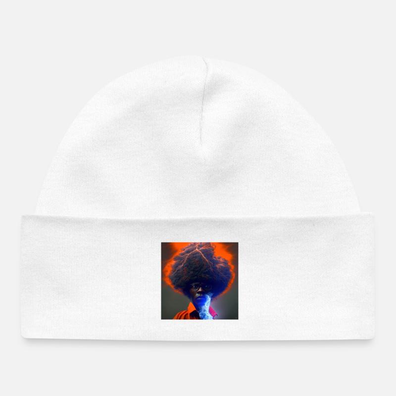 Portrait elektrik - Afro Éclairs et Foudre - Bonnet bébé bio - blanc