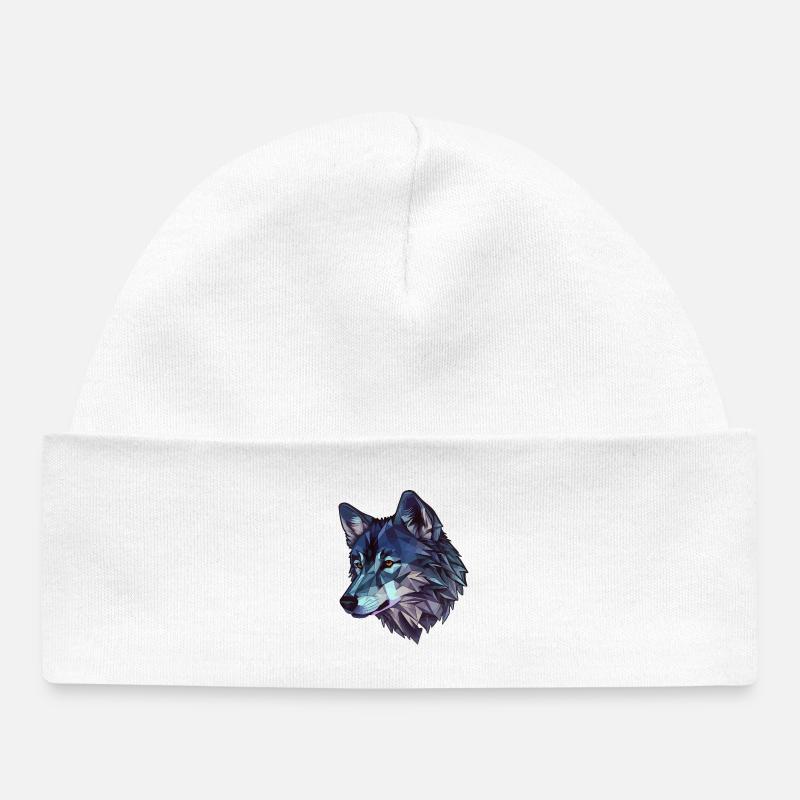 Loup stylisé, géométrique - Bonnet bébé bio - blanc