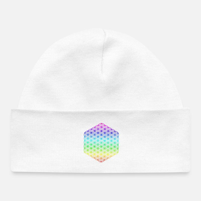 Fleur de Vie - 5ème Dimension - Mandala - Bonnet bébé bio - blanc