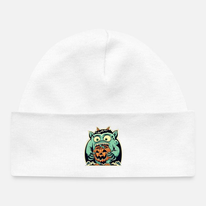 Créature monstrueuse et citrouille effrayante - Bonnet bébé bio - blanc