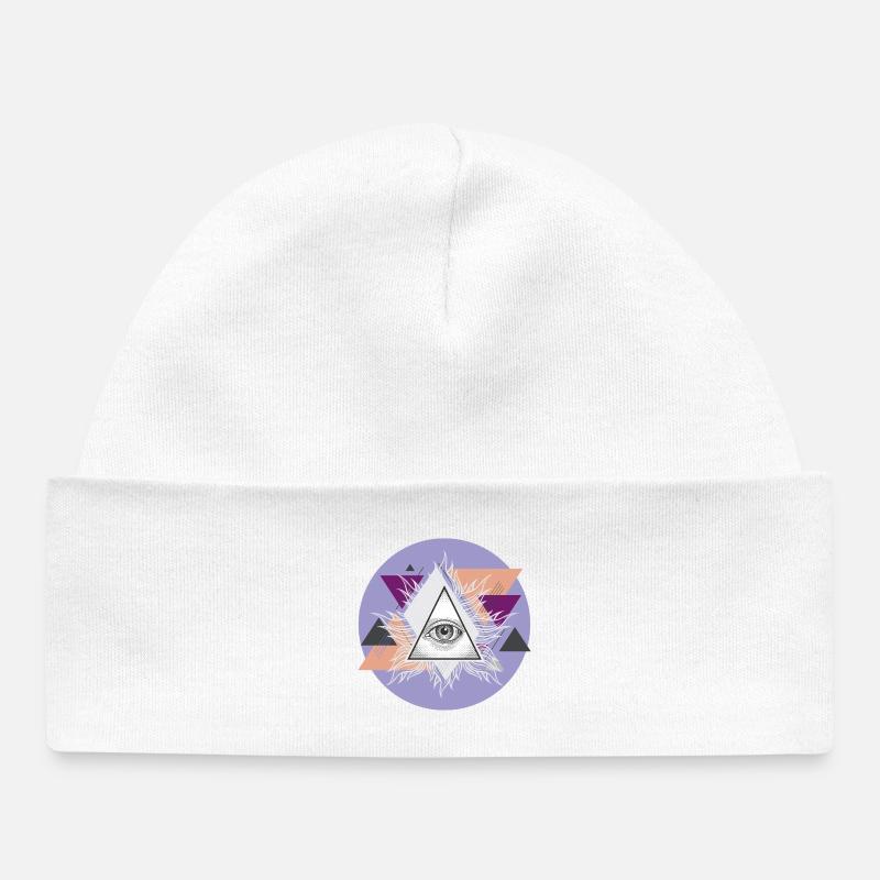 Oeil triangulaire géométrique avec auras - Bonnet bébé bio - blanc