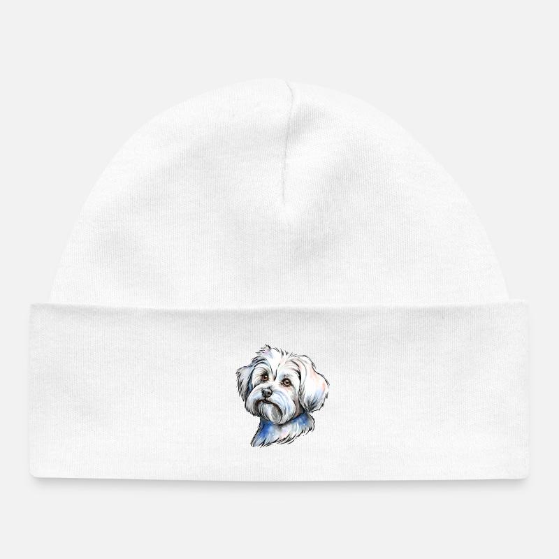 Portrait de bichon maltais - Bonnet bébé bio - blanc
