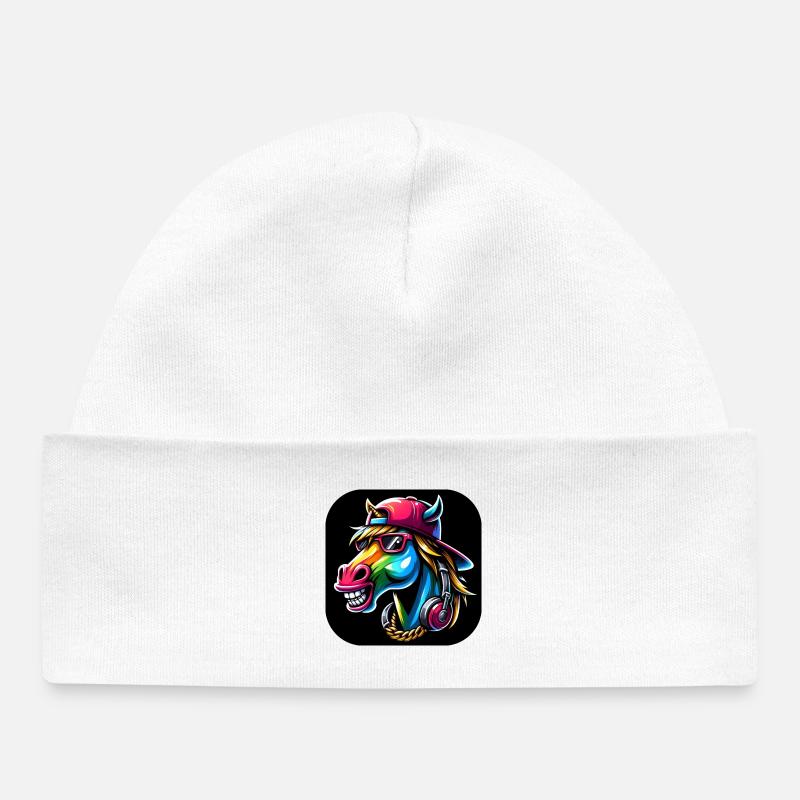Dessin animé Cheval Rappeur Coloré - Bonnet bébé bio - blanc