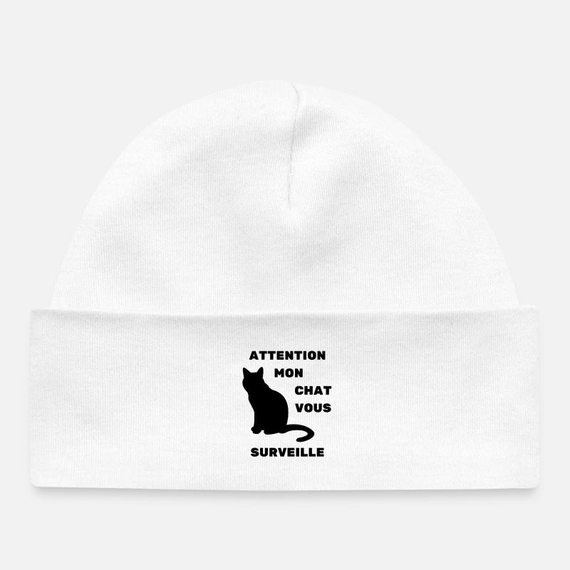 attention mon chat vous surveille humour - Bonnet bébé bio - blanc