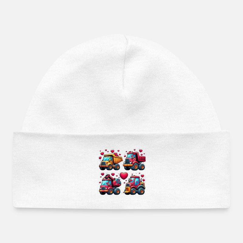 Tiny Builders' Affection - Construction T-Shirt - Baby Organic Beanie - white