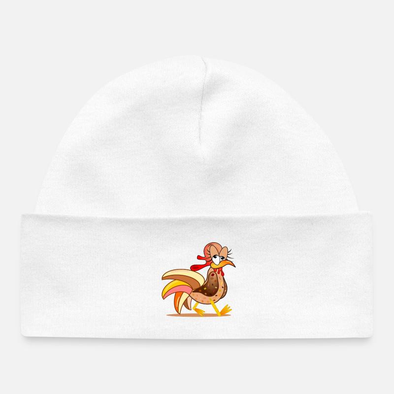 POULAILLER POULETS BANDE DESSINÉE - Bonnet bébé bio - blanc