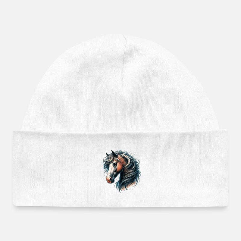 Tête de cheval à crinière fluide - Bonnet bébé bio - blanc