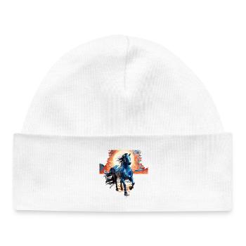 Illustration élégante de cheval bleu - Bonnet bébé bio - blanc - Devant