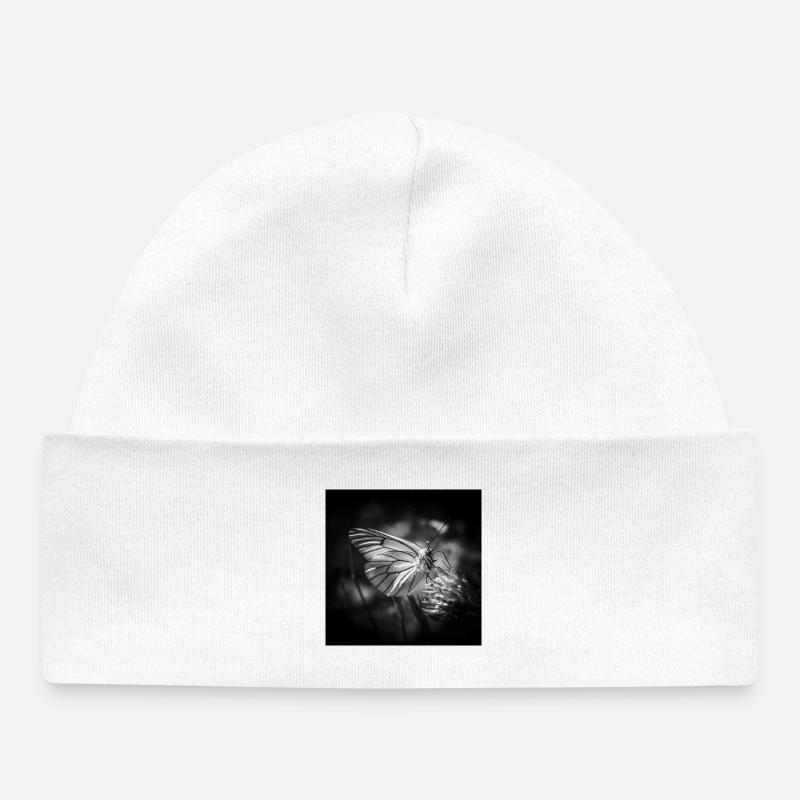Papillon gros plan affiche noir et blanc - Bonnet bébé bio - blanc