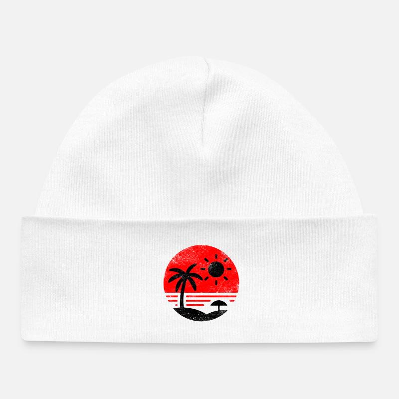 Plage Vintage Rouge Noir - Bonnet bébé bio - blanc