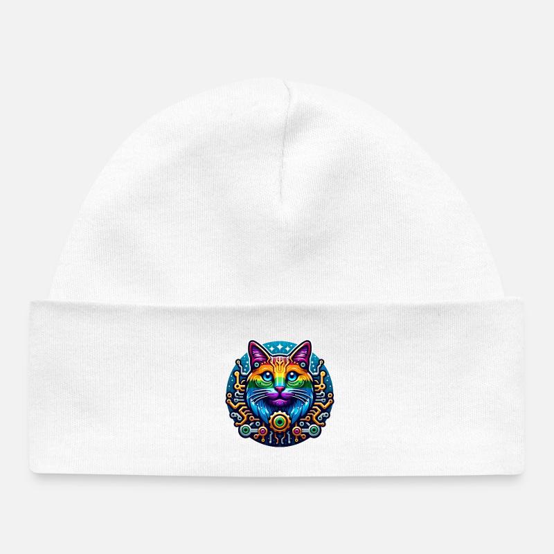 Chat arc-en-ciel mécanique - Bonnet bébé bio - blanc
