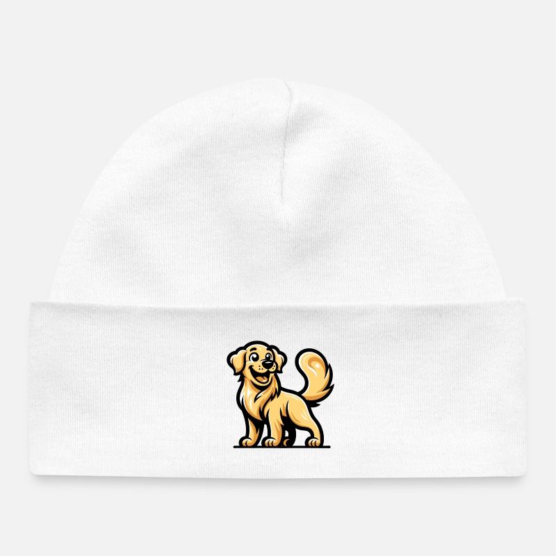 Un golden retriever de style dessin animé - Bonnet bébé bio - blanc