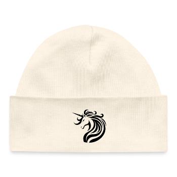 Schwarzes Einhorn Tribal Tattoo Design - Baby Organic Mütze - Weiß - Vorne