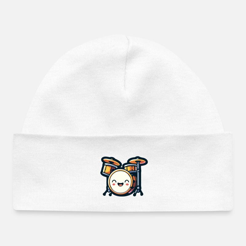 Rhythmic Rumble: The Drum Set Delight - Baby Organic Beanie - white