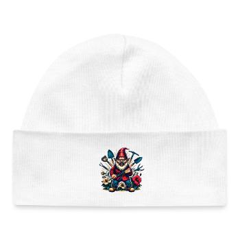 Nain de jardin coloré et sinistre avec des fleurs et des outils - Bonnet bébé bio - blanc - Devant