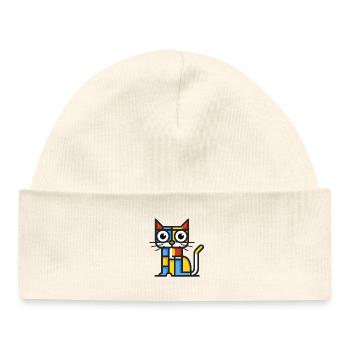 Illustration cubiste colorée d’un chat - Bonnet bébé bio - blanc - Devant