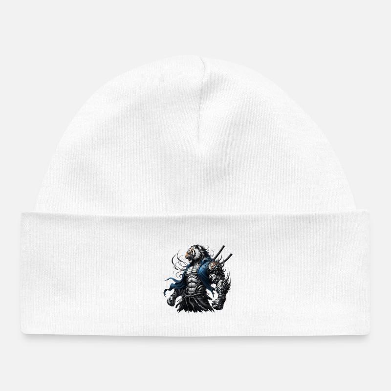 Samurai Tiger - Baby Organic Beanie - white