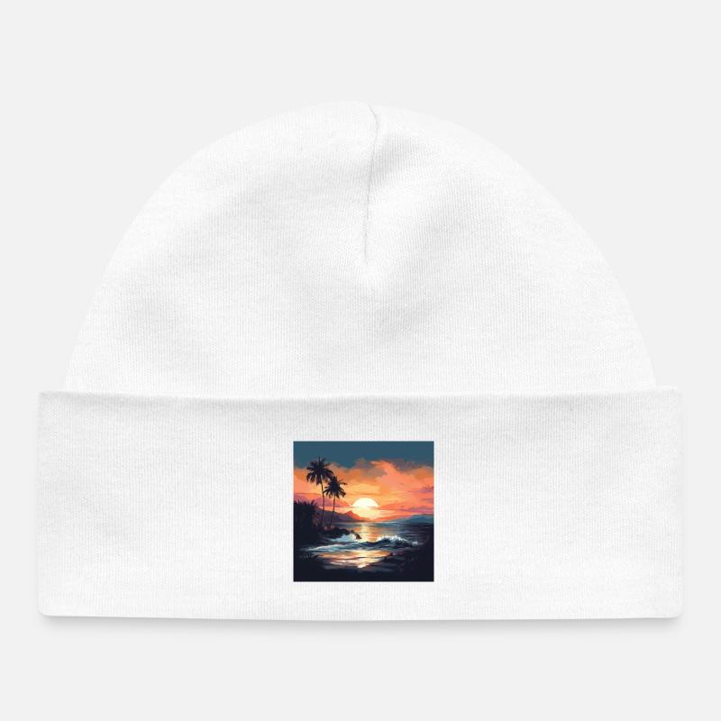 Coucher de soleil tropical sur la plage - Bonnet bébé bio - blanc