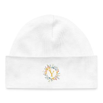Monogramme Y, Cercle de fleurs, Personnalisable - Bonnet bébé bio - blanc - Devant