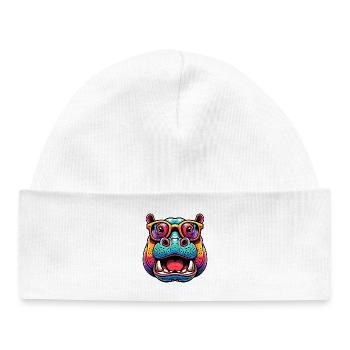 Hippopotamus with Glasses - Baby Organic Beanie - white - Front