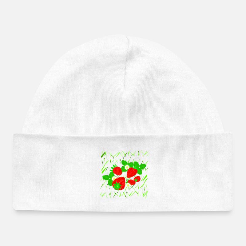 Fraises de différentes tailles - Bonnet bébé bio - blanc