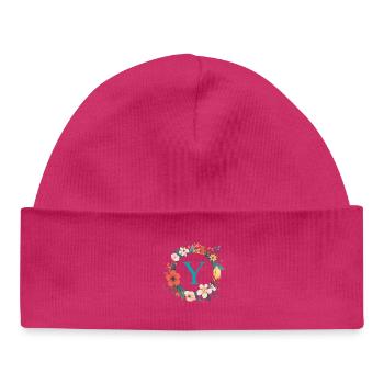 Monogramme Y, Couronne de fleurs, Personnalisable - Bonnet bébé bio - blanc - Devant