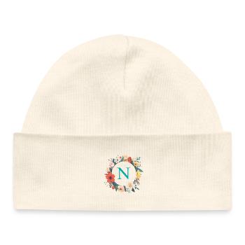 N Monogram, Couronne de fleurs, Personnalisable - Bonnet bébé bio - blanc - Devant