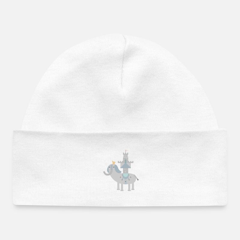 Eléphant et château l Pas de texte - Bonnet bébé bio - blanc