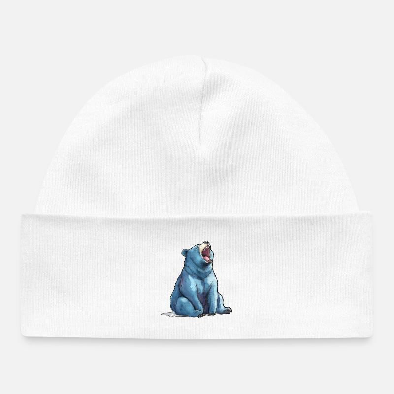 Aquarelle Ours Bleu - Bonnet bébé bio - blanc