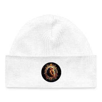 Lion dans le cercle du zodiaque - Signe du zodiaque Lion - Bonnet bébé bio - blanc - Devant