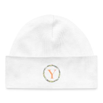 Monogramme Y, Couronne de fleurs, Personnalisable - Bonnet bébé bio - blanc - Devant
