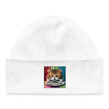 Cat with fish - Baby Organic Beanie - white - Front