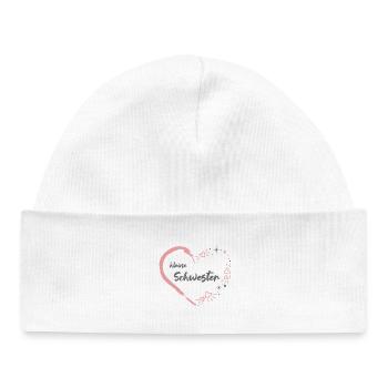 kleine Schwester Herz rosa grau - Baby Organic Mütze - Weiß - Vorne