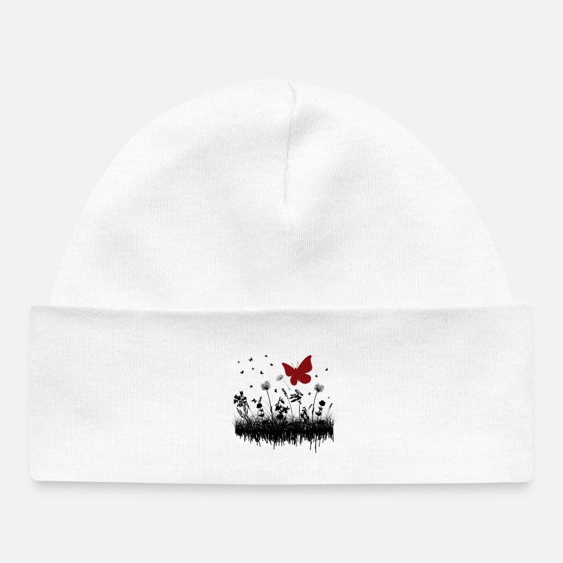 Dessin de papillon avec accent floral - Bonnet bébé bio - blanc