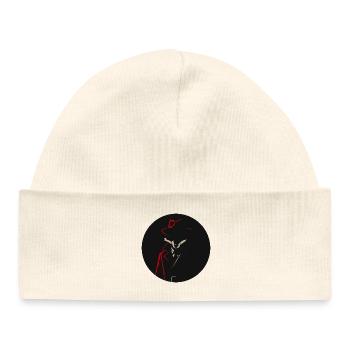Renard en trench-coat avec chapeau rouge – Noir motif animalier - Bonnet bébé bio - blanc - Devant