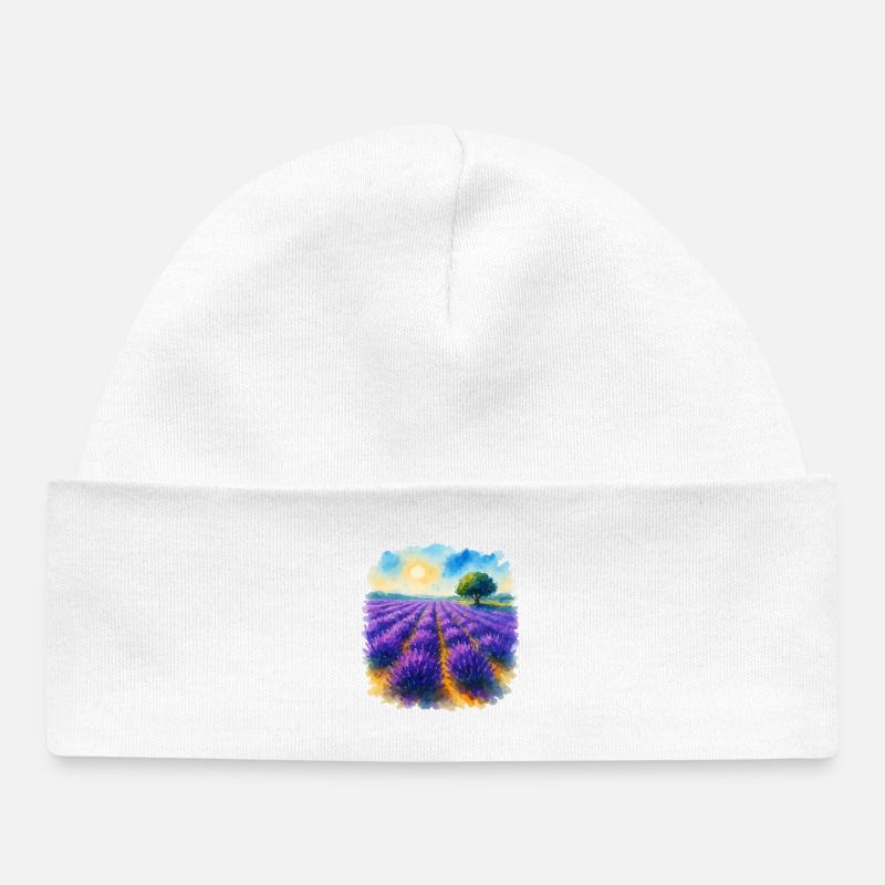 Champ de lavande - Bonnet bébé bio - blanc