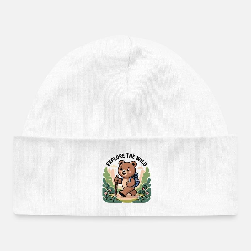 Explore the Wild Bear Illustration - Baby Organic Beanie - white