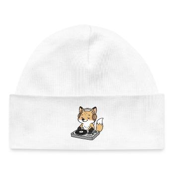 Un renard en DJ avec des écouteurs à la table de mixage - Bonnet bébé bio - blanc - Devant