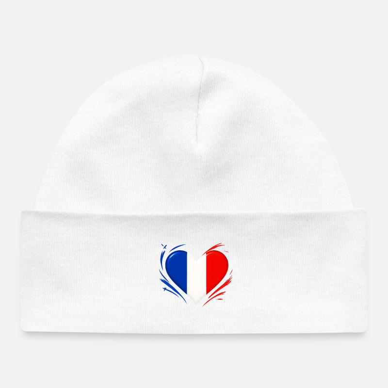 Amour Coeur battant - Drapeau français - Bonnet bébé bio - blanc