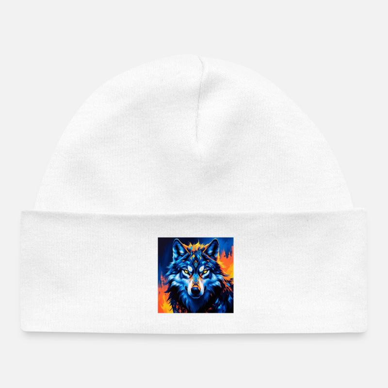 Illustration de loup géométrique vif - Bonnet bébé bio - blanc