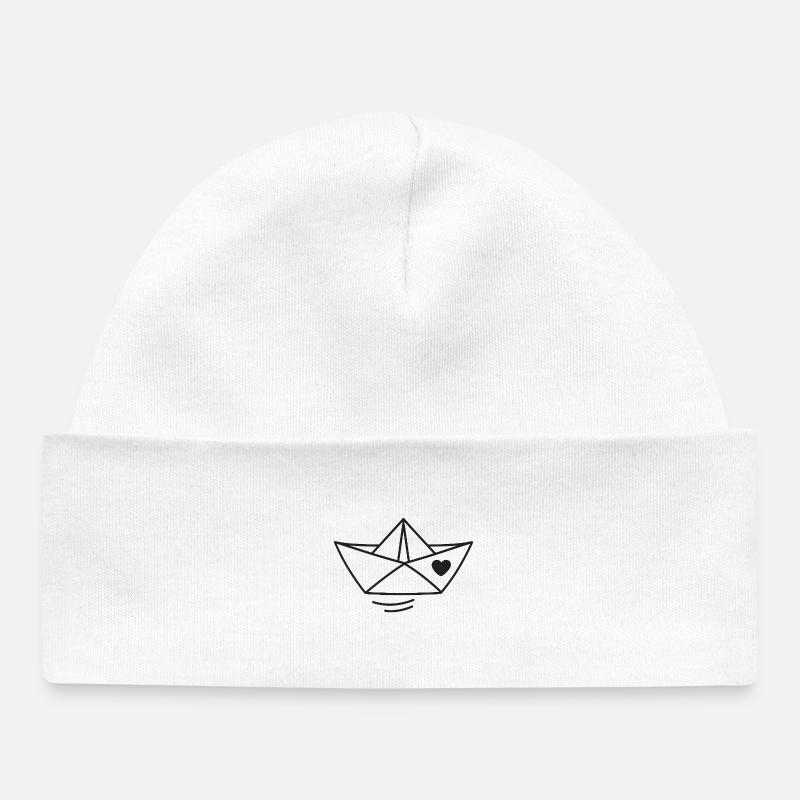Illustration de bateau en papier coeur - Bonnet bébé bio - blanc
